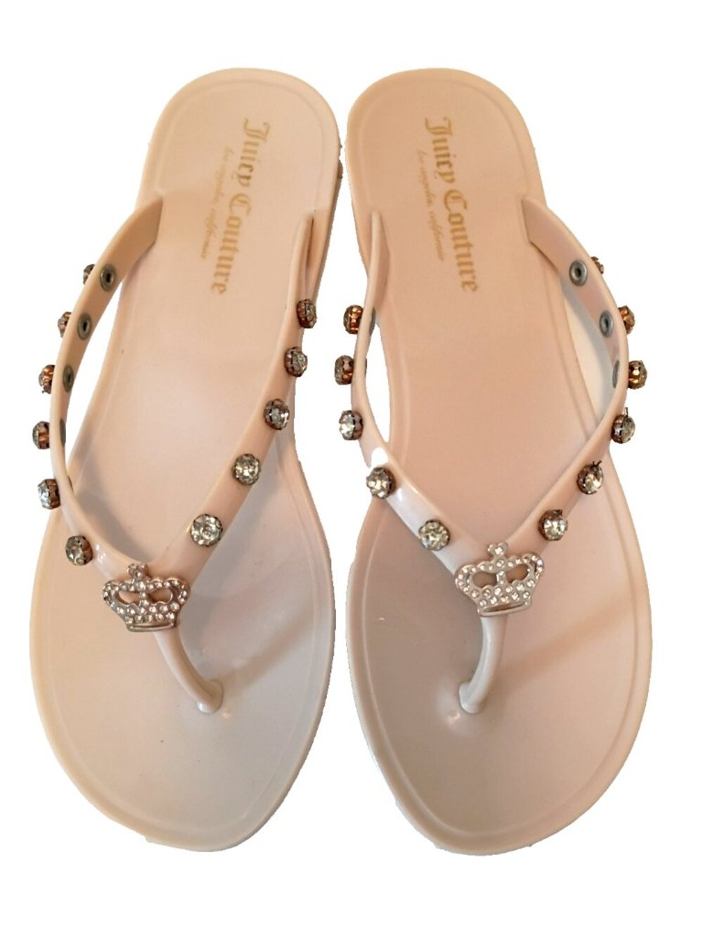 Juicy Couture Women's Flip Flops Nude Crown Logo Rhinestones  - 8.5 (39)